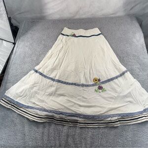 Free People Cotton Floral Embroidered Lined White Maxi Skirt Size 0 *READ DESC*